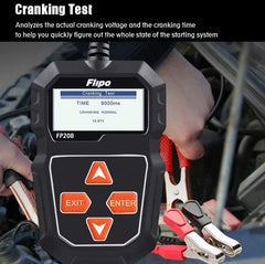 Automotive Battery Tester Flipo FP208 Digital Battery Tester - Works on Cars, Trucks, Bikes, and more