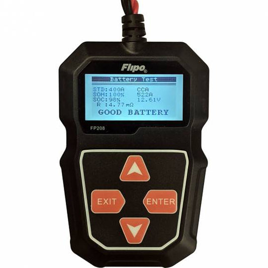 Automotive Battery Tester Flipo FP208 Digital Battery Tester - Works on Cars, Trucks, Bikes, and more