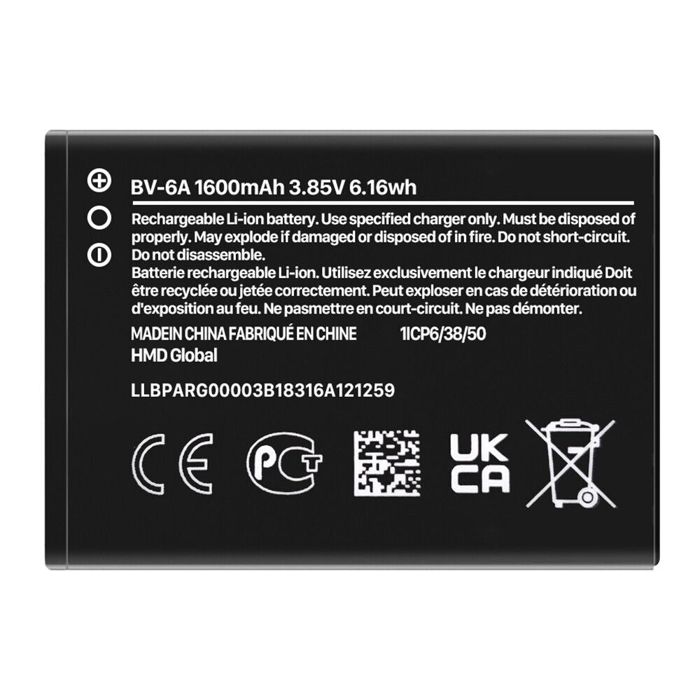 Battery for Bv-6A for Nokia 2720 V Flip Replacement Battery TA-1295 1500mAh 3.8V