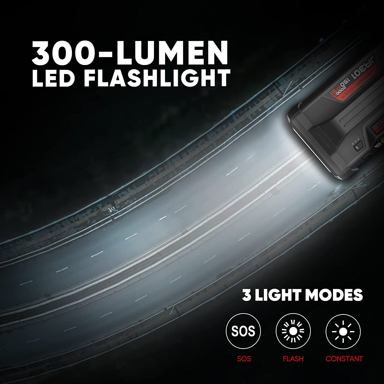 Car Jump Starter 2000amp with 150 Psi air inflator and Flashlight - Lokithor JA301 - Battery World