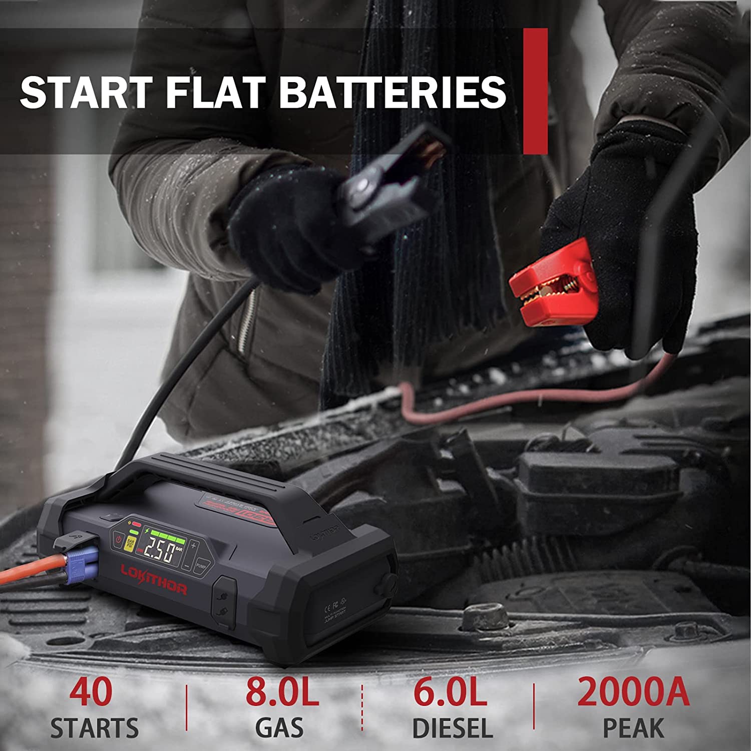 Car Jump Starter 2000amp with 150 Psi air inflator and Flashlight - Lo –  Battery World