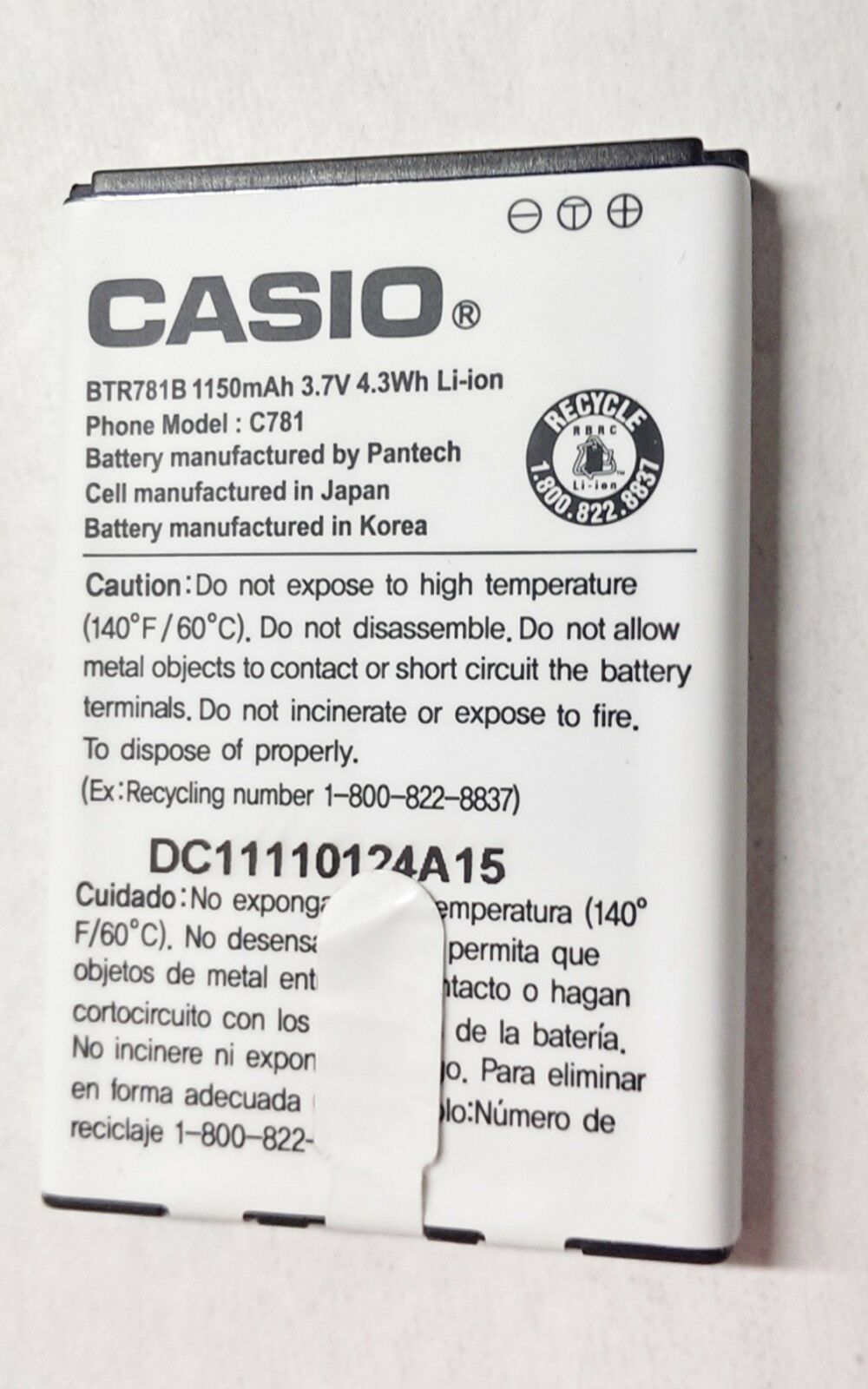 Casio Battery C781 BTR781B G'zOne Ravine 2 Verizon 1150mAh - Battery World