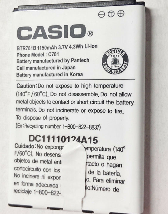 Casio Battery C781 BTR781B G'zOne Ravine 2 Verizon 1150mAh