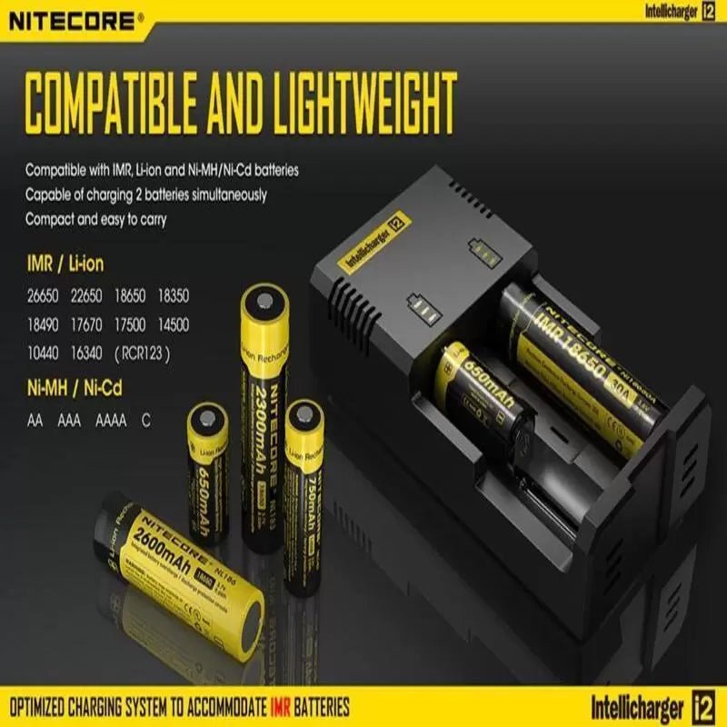 Nitecore 2-Slot 18650 Universal Battery Charger i2 - Battery World