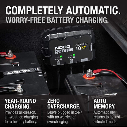 Noco GenPro10x2 On-Board Battery Charger 2-Bank 20-Amp -Smart Battery Maintainer and Charger - Battery World