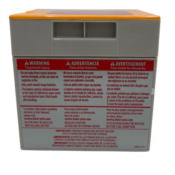 Power Wheels 12V Battery Orange Top for Hurricane and Many Other Fisher-Price 00801-1776 - Battery World