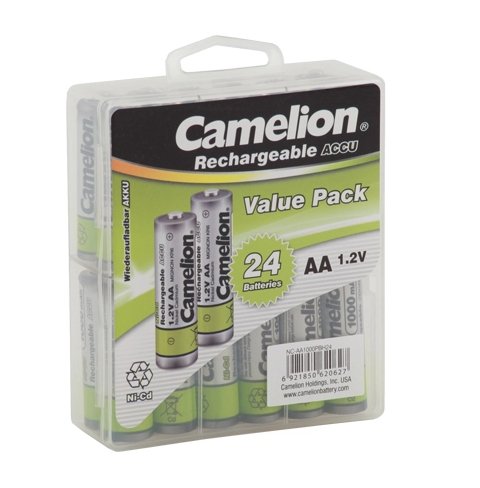 Rechargeable AA Batteries Ni-Cd Rechargeable 24 Hard Pack 1000mAh