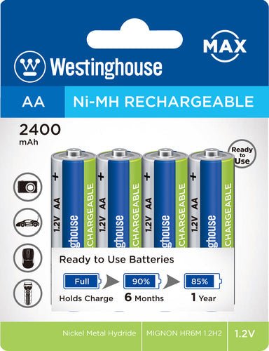 Rechargeable AA Batteries NiMh 4 Pack 2400mAh - Battery World