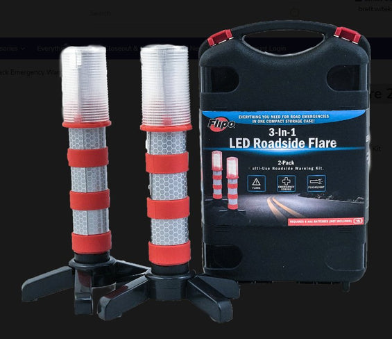 Emergency Roadside Flare 2-Pack Emergency Warning Kit Flipo 3-in-1
