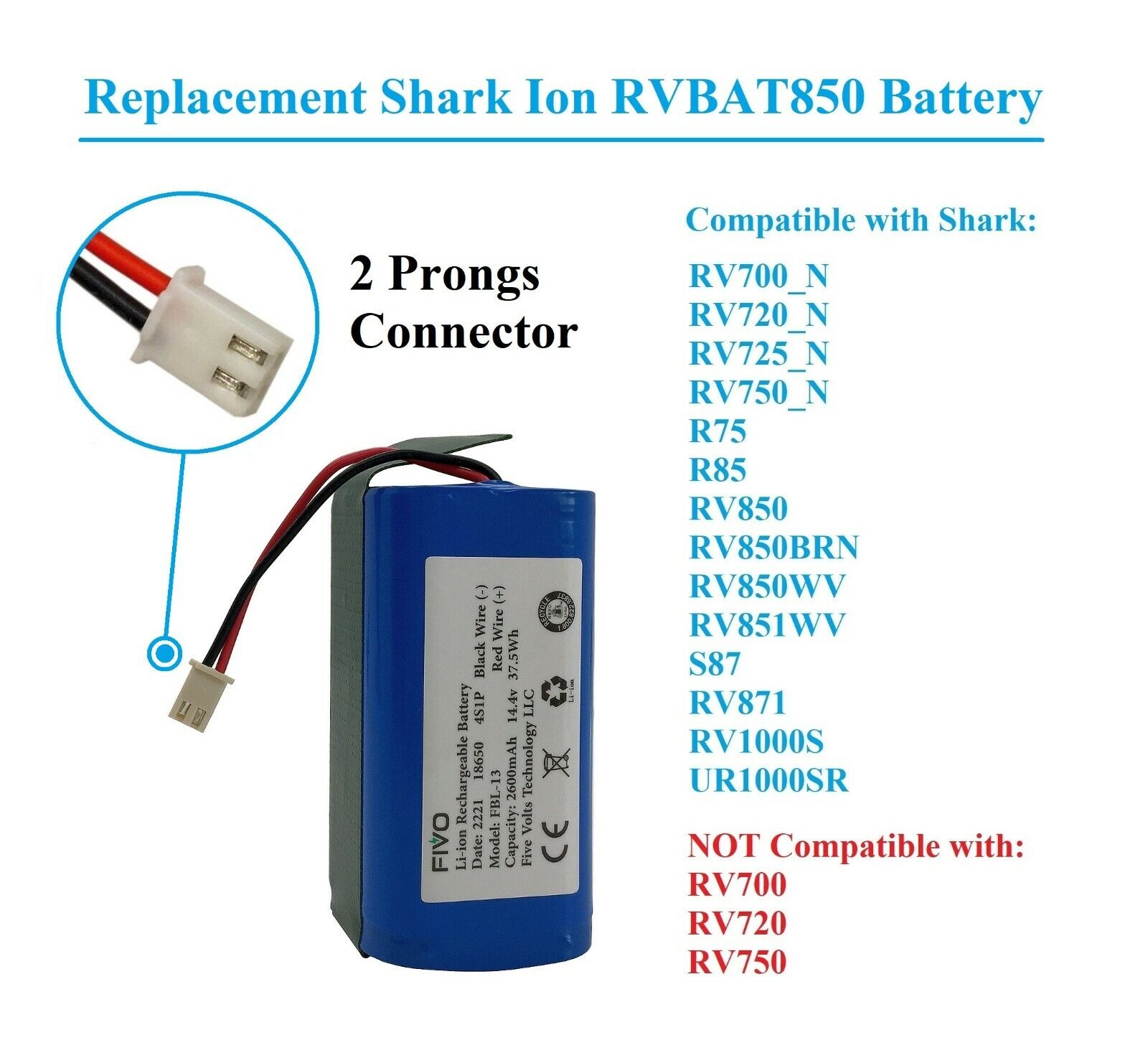 Shark Ion R75 RV85 RV850 RV750-N RVBAT850 (2-prongs plug) - Battery World