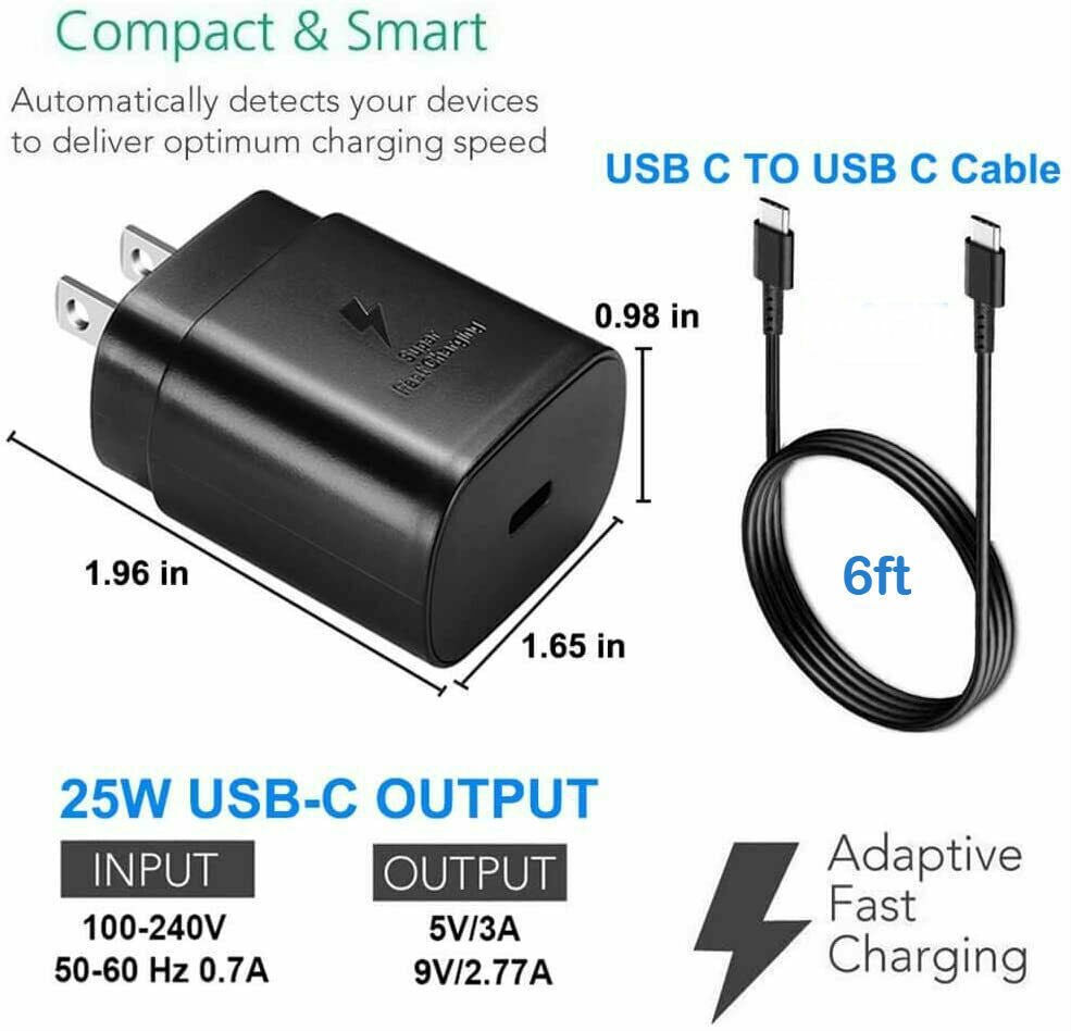 USCB-C Super Fast Wall Charger+6FT Cable For Samsung Galaxy S20 S21 S22 - Battery World